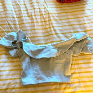 Denim crop top with ruffle